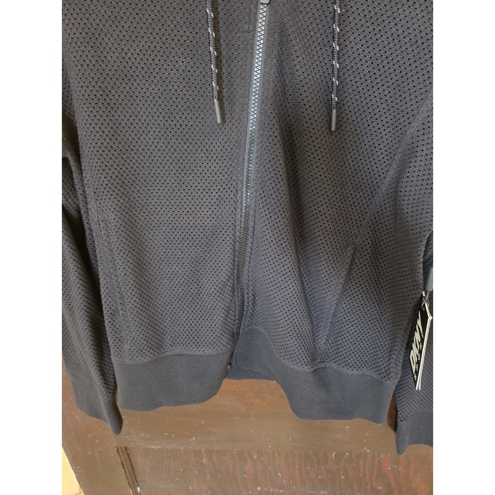 DKNY Full Zip Hoodie Active Mesh‎ Womens Medium Black Stretch Drawstring NWT - Picture 5 of 12